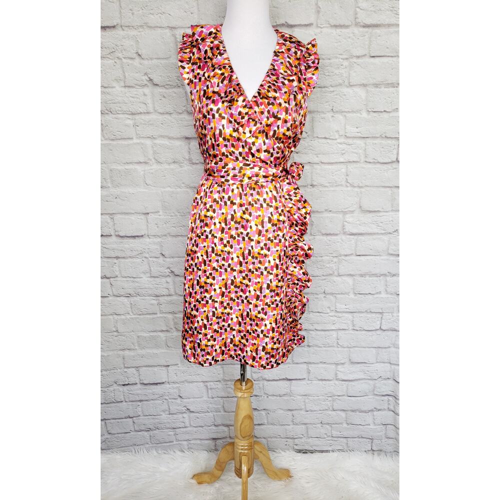 Kate Spade Aubrey Pink Ruffle Silk Wrap Dress Event NYE Going Out Preppy Sz 4